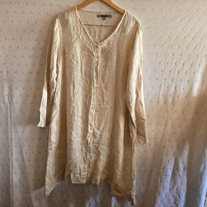 NWOT Flax 100% Linen Beige Long Sleeve Short Dress or Tunic Size Medium